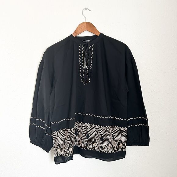 Lauren Ralph Lauren Embroidered Cotton Tassel Top Blouse New Medium - Picture 6 of 11